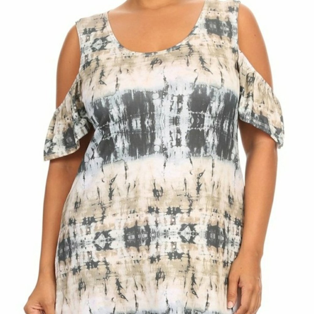 Poliana Plus Tie Dye Cold Shoulder Tunic Dress 3X (6922)